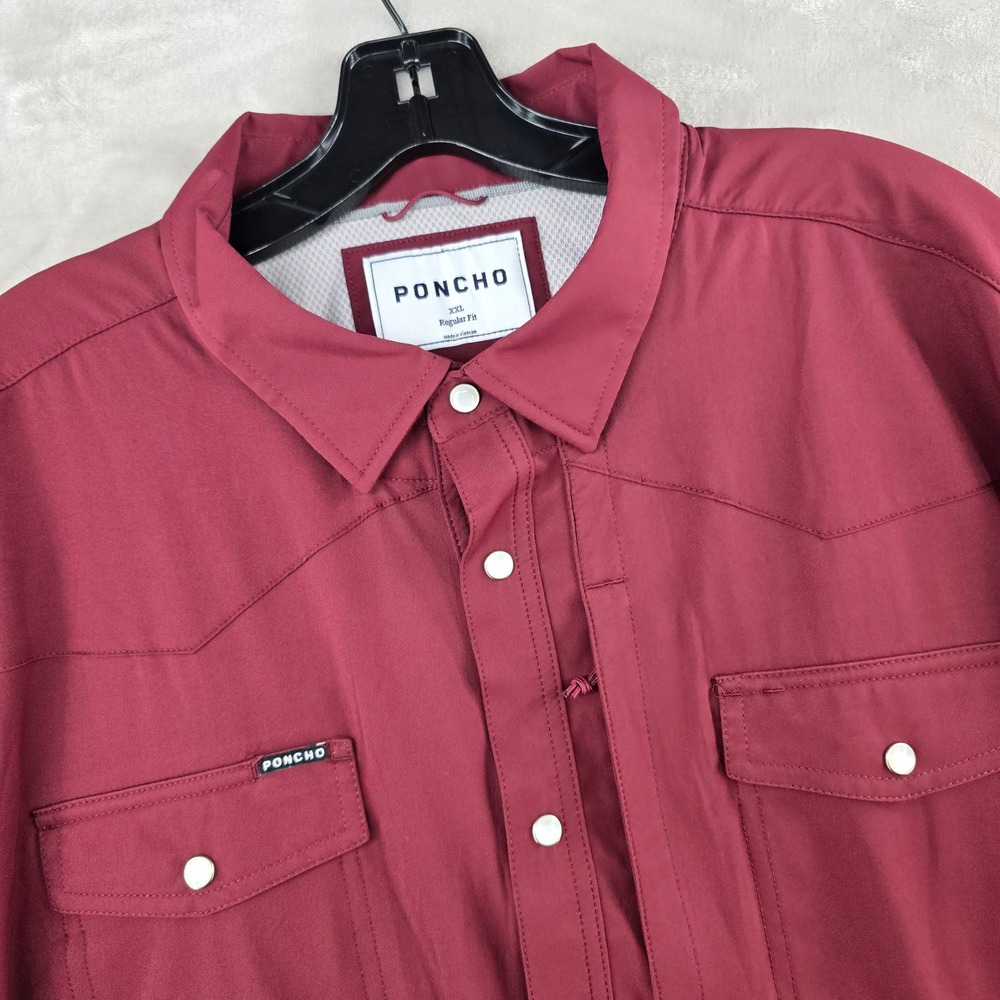 Poncho Western Shirt Mens XXL Burgundy Long Sleeve Pearl Snap Performance